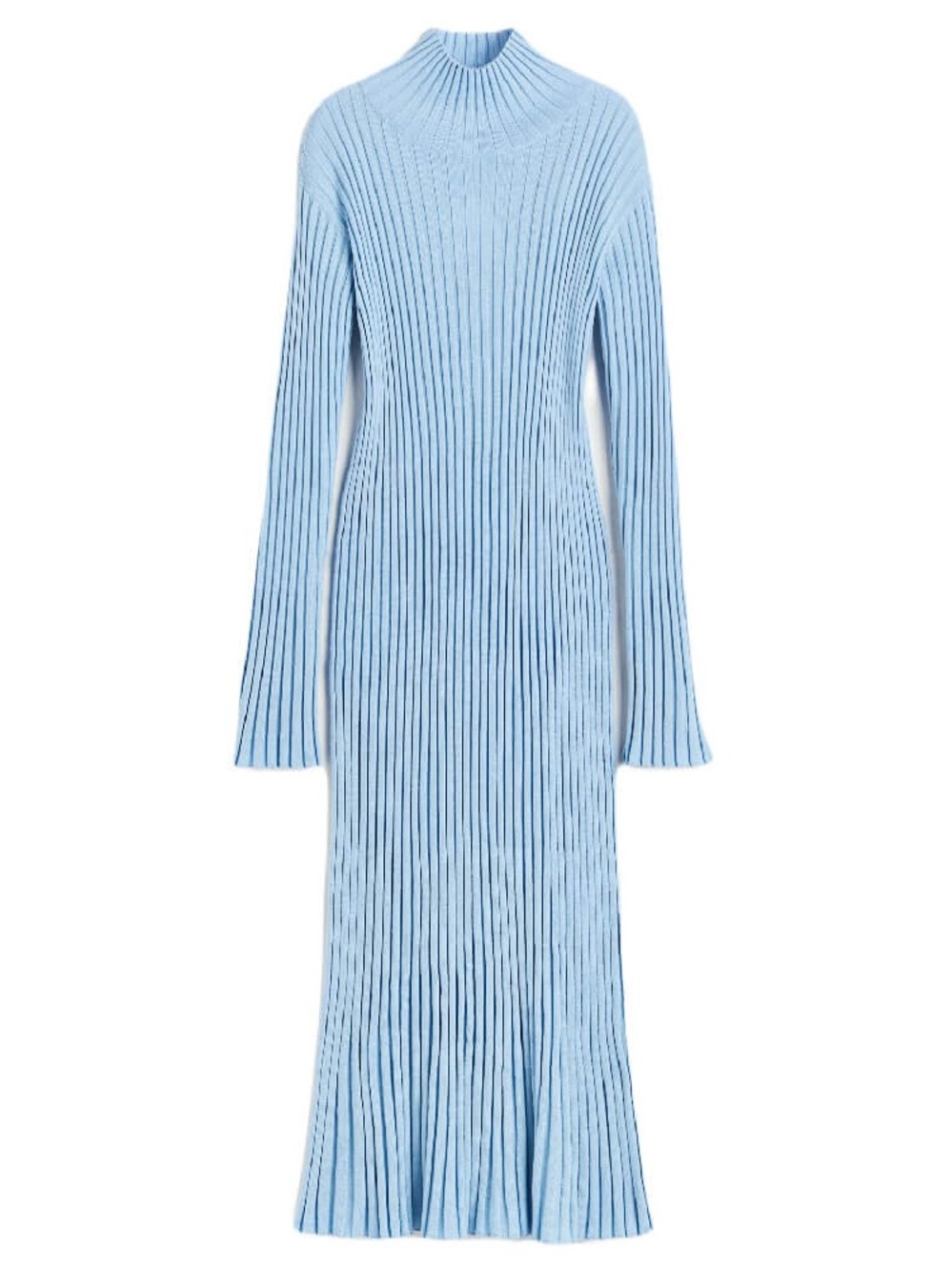 H&M Baby Blue 100% Merino Wool Ribbed Turtleneck Maxi Dress